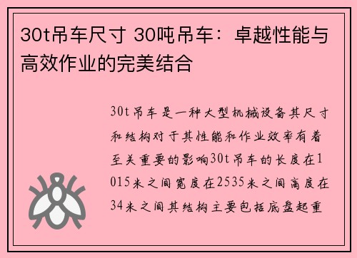 30t吊车尺寸 30吨吊车：卓越性能与高效作业的完美结合